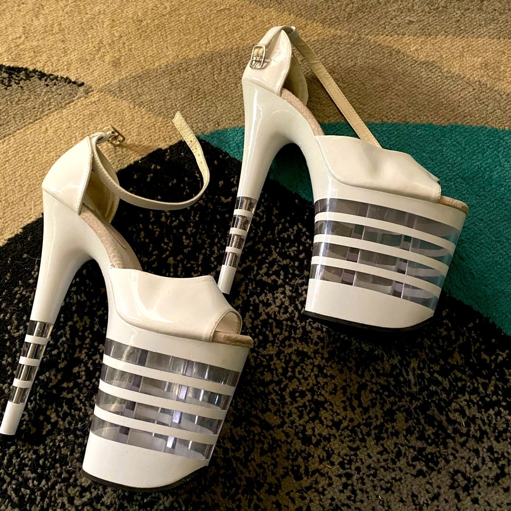 Pleasures 10 inch stilettos. White. Size 9